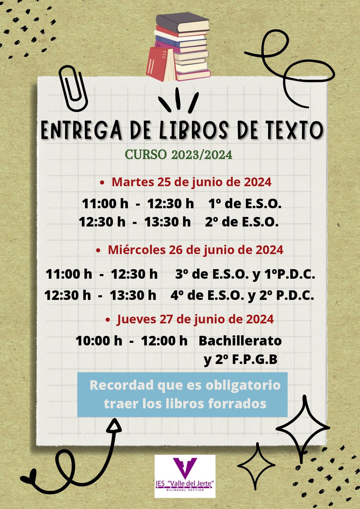 Cartel recogida de libros de texto